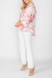 Pink Burn Out Pleated Collar & Back 3/4 Sleeves Jacket