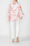 Pink Burn Out Pleated Collar & Back 3/4 Sleeves Jacket