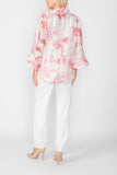 Pink Burn Out Pleated Collar & Back 3/4 Sleeves Jacket