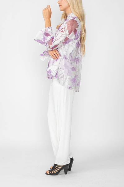 Purple Burn Out Pleated Collar & Back 3/4 Sleeves Jacket – IC Collection