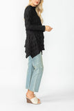 Black Side Drape Top With Front Zip