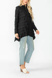 Black Side Drape Top With Front Zip