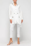 White Cinched Waist Blouse With Pocket