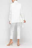 White Cinched Waist Blouse With Pocket