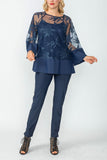 Navy Mesh Tunic With Cuffs