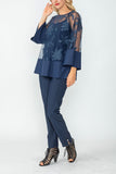 Navy Mesh Tunic With Cuffs