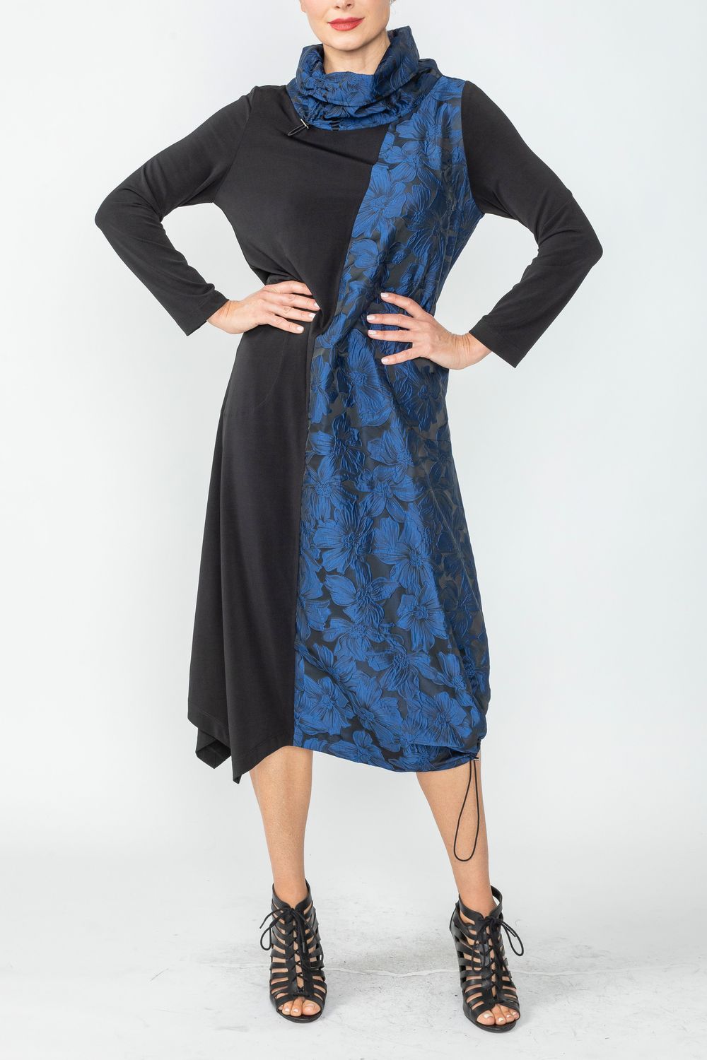 Blue Cowl Neck Color Block Dress Blue / Small Blue Cowl Neck Color Block Dress Blue / Small