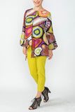 Multi Color Bubble Sleeve Tunic With Asymmetrical Hem