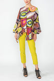 Multi Color Bubble Sleeve Tunic With Asymmetrical Hem