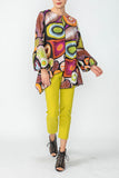 Multi Color Bubble Sleeve Tunic With Asymmetrical Hem