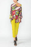 Multi Color Bubble Sleeve Tunic With Asymmetrical Hem