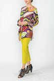 Multi Color Bubble Sleeve Tunic With Asymmetrical Hem