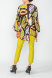 Multi Color Bubble Sleeve Tunic With Asymmetrical Hem