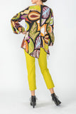 Multi Color Bubble Sleeve Tunic With Asymmetrical Hem