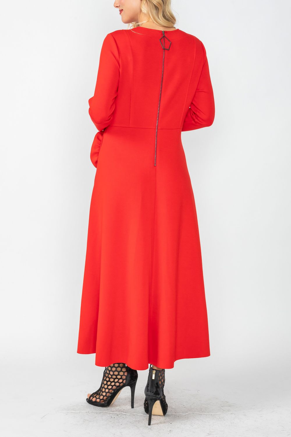 Red Fit and Flare Dress With Flower Red / X-Small Red Fit and Flare Dress With Flower Red / X-Small