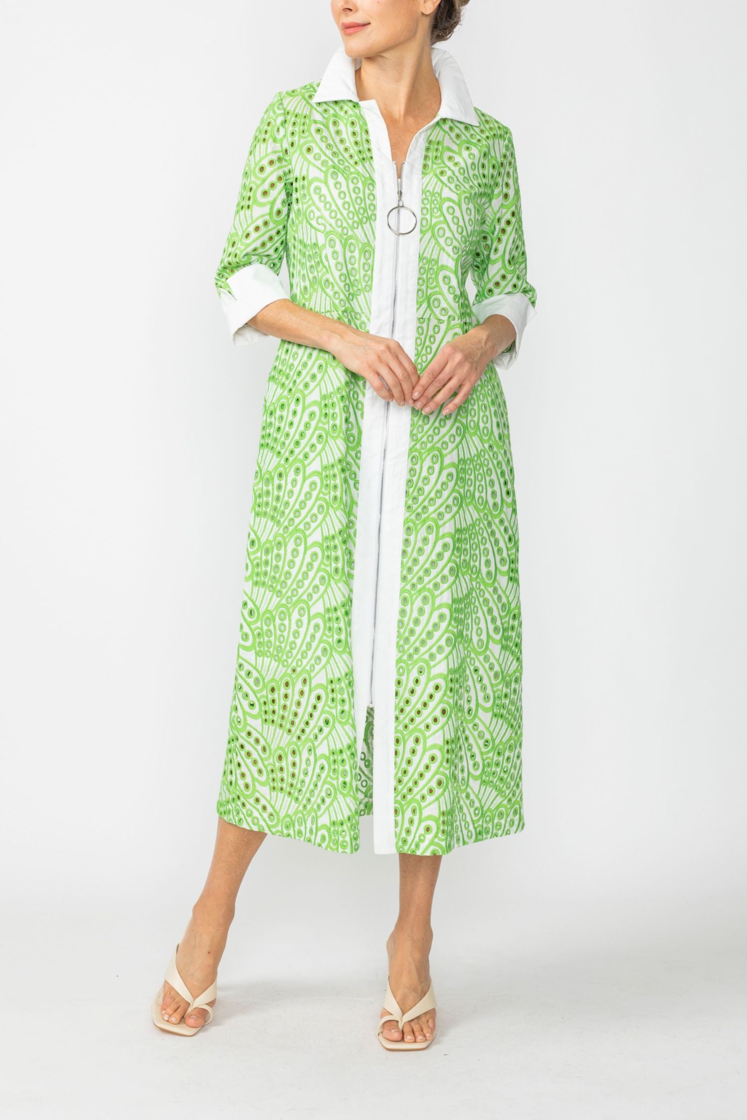 green zip front dress Hunter Green V Neck Zipper Front Smocked Waist Midi Dress