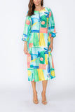 Blue Zip Front Boat Neck Dress