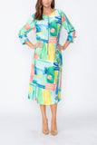 Blue Zip Front Boat Neck Dress