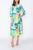 Blue Zip Front Boat Neck Dress