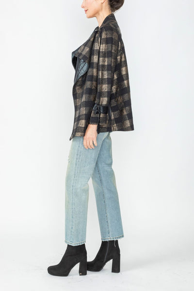 Bronze Wide High Neck Check Jacket – IC Collection
