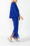 Blue Laser Cut Scarf Neck Tie Jacket