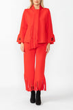 Red Laser Cut Scarf Neck Tie Jacket