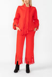 Red Laser Cut Scarf Neck Tie Jacket