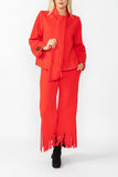 Red Laser Cut Scarf Neck Tie Jacket
