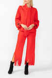 Red Laser Cut Scarf Neck Tie Jacket