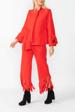 Red Laser Cut Scarf Neck Tie Jacket
