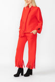 Red Laser Cut Scarf Neck Tie Jacket