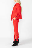 Red Laser Cut Scarf Neck Tie Jacket