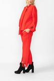 Red Laser Cut Scarf Neck Tie Jacket