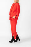 Red Laser Cut Scarf Neck Tie Jacket