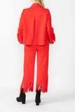 Red Laser Cut Scarf Neck Tie Jacket