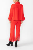 Red Laser Cut Scarf Neck Tie Jacket