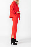 Red Laser Cut Scarf Neck Tie Jacket