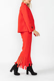 Red Laser Cut Scarf Neck Tie Jacket