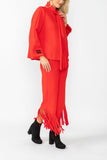 Red Laser Cut Scarf Neck Tie Jacket