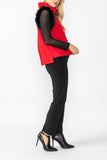 Red and Black Fur On Sleeve Vest