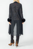 Black Feather Cuff Mesh Long Jacket