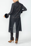 Black Feather Cuff Mesh Long Jacket