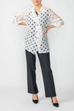 White Irregular Clipping Long Sleeve Polka Dot Blouse