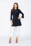 Black Shirt Collar Front Twist Tunic Top