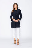 Black Shirt Collar Front Twist Tunic Top