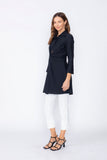 Black Shirt Collar Front Twist Tunic Top