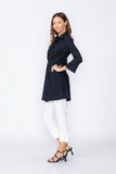 Black Shirt Collar Front Twist Tunic Top
