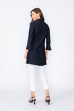 Black Shirt Collar Front Twist Tunic Top