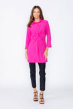 Pink Shirt Collar Front Twist Tunic Top