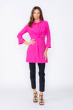Pink Shirt Collar Front Twist Tunic Top